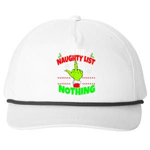 On The Naughty List And I Regret Nothing Middle Finger Funny Christmas Snapback Five-Panel Rope Hat