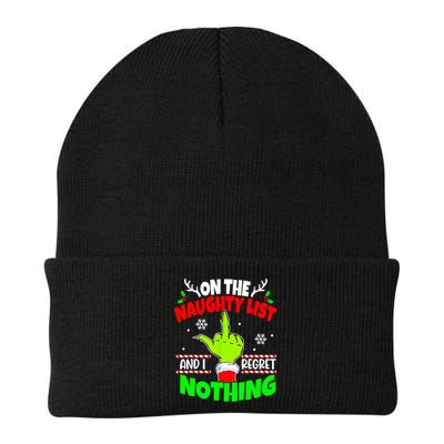 On The Naughty List And I Regret Nothing Middle Finger Funny Christmas Beanie