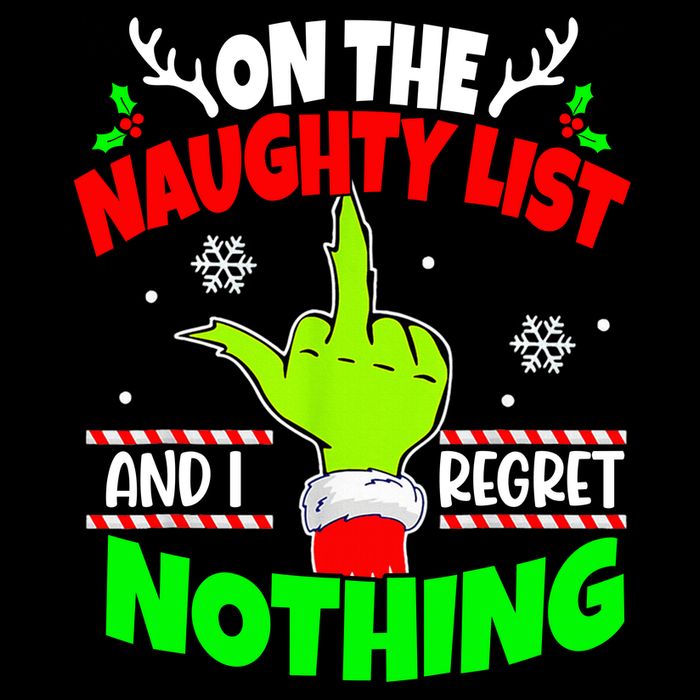 On The Naughty List And I Regret Nothing Middle Finger Funny Christmas Drawstring Bag