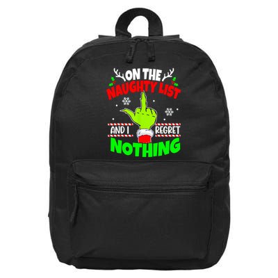 On The Naughty List And I Regret Nothing Middle Finger Funny Christmas 16 in Basic Backpack