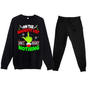 On The Naughty List And I Regret Nothing Middle Finger Funny Christmas Premium Crewneck Sweatsuit Set