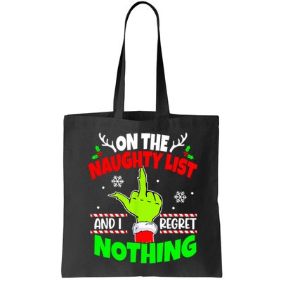 On The Naughty List And I Regret Nothing Middle Finger Funny Christmas Bag