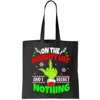 On The Naughty List And I Regret Nothing Middle Finger Funny Christmas Bag