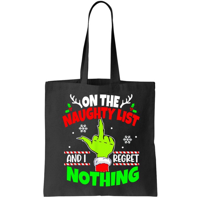 On The Naughty List And I Regret Nothing Middle Finger Funny Christmas Bag