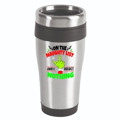 On The Naughty List And I Regret Nothing Middle Finger Funny Christmas 16oz Travel Tumbler