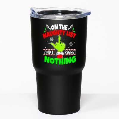 On The Naughty List And I Regret Nothing Middle Finger Funny Christmas Tumbler