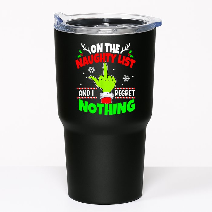 On The Naughty List And I Regret Nothing Middle Finger Funny Christmas Tumbler