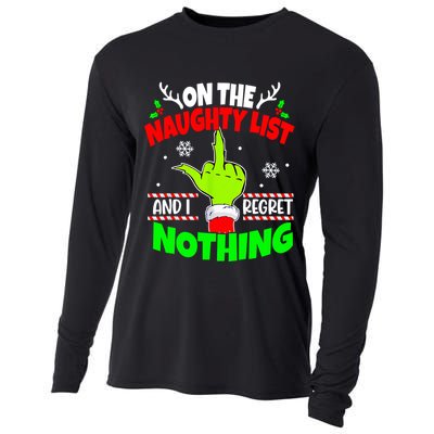 On The Naughty List And I Regret Nothing Middle Finger Funny Christmas Cooling Performance Long Sleeve Crew