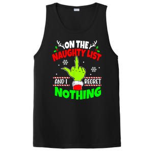 On The Naughty List And I Regret Nothing Middle Finger Funny Christmas PosiCharge Competitor Tank