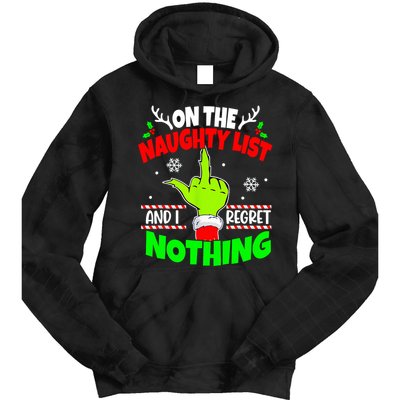 On The Naughty List And I Regret Nothing Middle Finger Funny Christmas Tie Dye Hoodie