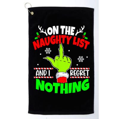 On The Naughty List And I Regret Nothing Middle Finger Funny Christmas Golf Towel
