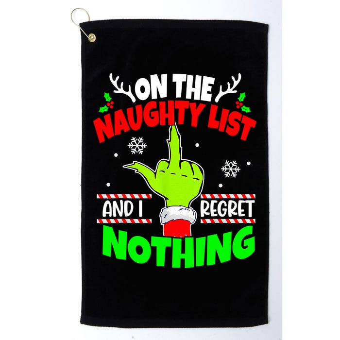 On The Naughty List And I Regret Nothing Middle Finger Funny Christmas Golf Towel