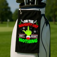 On The Naughty List And I Regret Nothing Middle Finger Funny Christmas Golf Towel
