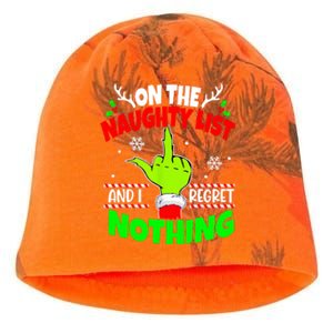 On The Naughty List And I Regret Nothing Middle Finger Funny Christmas Kati - Camo Knit Beanie