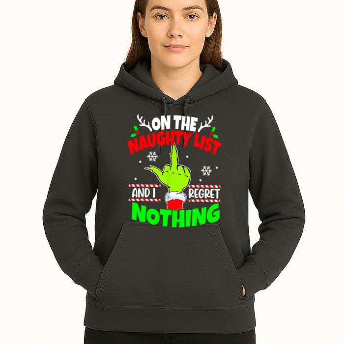 On The Naughty List And I Regret Nothing Middle Finger Funny Christmas Hoodie