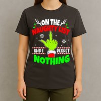 On The Naughty List And I Regret Nothing Middle Finger Funny Christmas T-Shirt