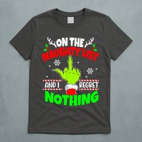 On The Naughty List And I Regret Nothing Middle Finger Funny Christmas T-Shirt