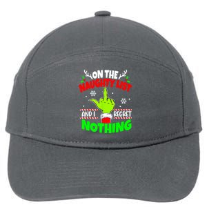 On The Naughty List And I Regret Nothing Middle Finger Funny Christmas 7-Panel Snapback Hat