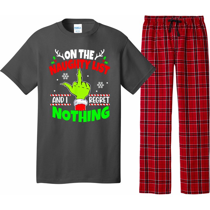 On The Naughty List And I Regret Nothing Middle Finger Funny Christmas Pajama Set