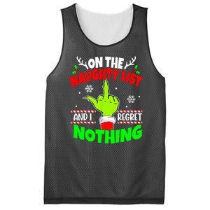 On The Naughty List And I Regret Nothing Middle Finger Funny Christmas Mesh Reversible Basketball Jersey Tank