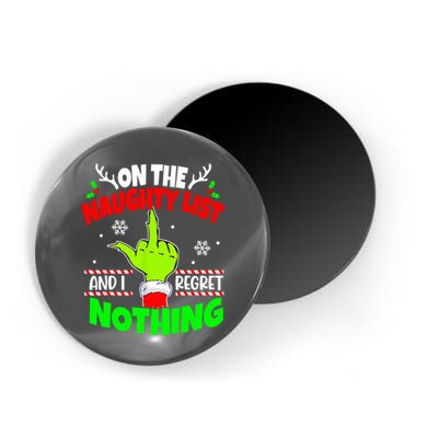 On The Naughty List And I Regret Nothing Middle Finger Funny Christmas Magnet