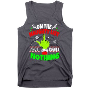 On The Naughty List And I Regret Nothing Middle Finger Funny Christmas Tank Top