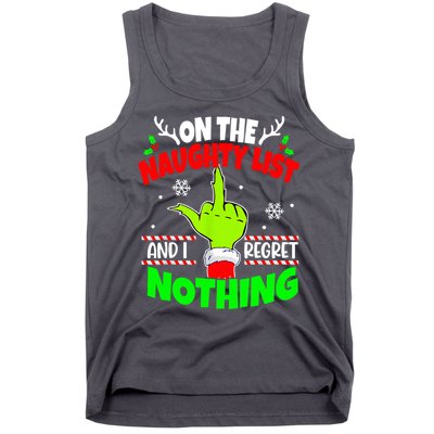 On The Naughty List And I Regret Nothing Middle Finger Funny Christmas Tank Top
