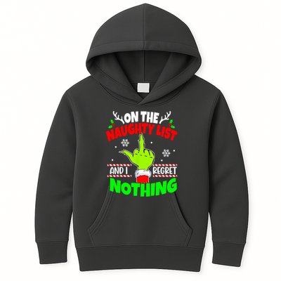 On The Naughty List And I Regret Nothing Middle Finger Funny Christmas Kids Hoodie