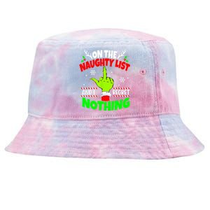 On The Naughty List And I Regret Nothing Middle Finger Funny Christmas Tie-Dyed Bucket Hat