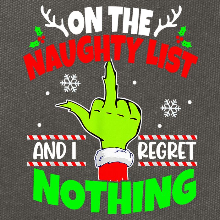 On The Naughty List And I Regret Nothing Middle Finger Funny Christmas Cotton Canvas Backpack