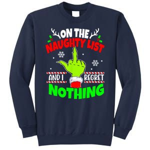 On The Naughty List And I Regret Nothing Middle Finger Funny Christmas Sweatshirt