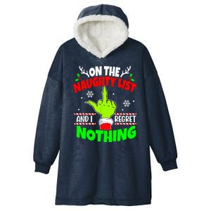 On The Naughty List And I Regret Nothing Middle Finger Funny Christmas Hooded Wearable Blanket