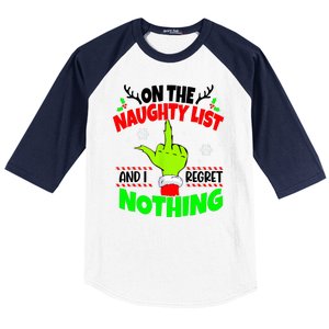 On The Naughty List And I Regret Nothing Middle Finger Funny Christmas Baseball Sleeve Shirt