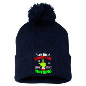 On The Naughty List And I Regret Nothing Middle Finger Funny Christmas Pom Pom 12in Knit Beanie