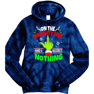 On The Naughty List And I Regret Nothing Middle Finger Funny Christmas Tie Dye Hoodie