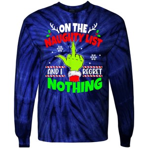 On The Naughty List And I Regret Nothing Middle Finger Funny Christmas Tie-Dye Long Sleeve Shirt