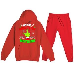 On The Naughty List And I Regret Nothing Middle Finger Funny Christmas Premium Hooded Sweatsuit Set