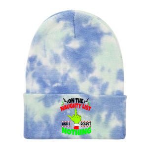 On The Naughty List And I Regret Nothing Middle Finger Funny Christmas Tie Dye 12in Knit Beanie