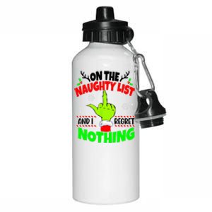 On The Naughty List And I Regret Nothing Middle Finger Funny Christmas Aluminum Water Bottle