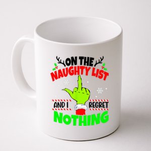 On The Naughty List And I Regret Nothing Middle Finger Funny Christmas Coffee Mug