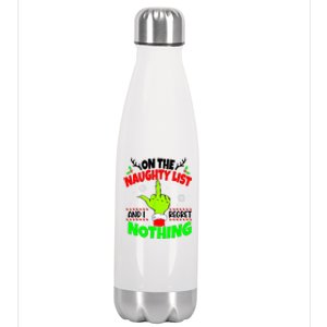 On The Naughty List And I Regret Nothing Middle Finger Funny Christmas Stainless Steel Insulated Water Bottle