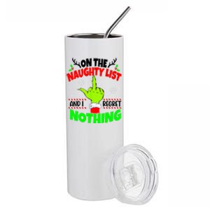 On The Naughty List And I Regret Nothing Middle Finger Funny Christmas Stainless Steel Tumbler