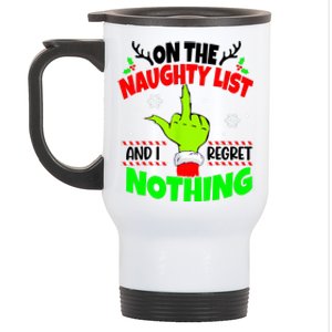 On The Naughty List And I Regret Nothing Middle Finger Funny Christmas Stainless Steel Travel Mug