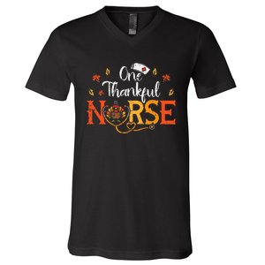 One Thankful Nurse Turkey Thanksgiving Scrub Top Fall V-Neck T-Shirt