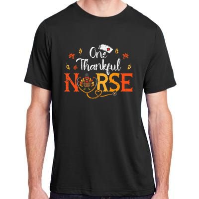 One Thankful Nurse Turkey Thanksgiving Scrub Top Fall Adult ChromaSoft Performance T-Shirt