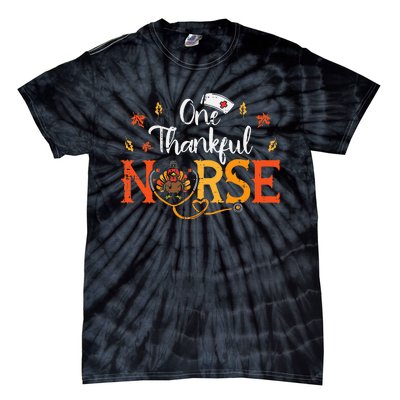 One Thankful Nurse Turkey Thanksgiving Scrub Top Fall Tie-Dye T-Shirt