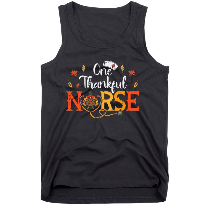 One Thankful Nurse Turkey Thanksgiving Scrub Top Fall Tank Top