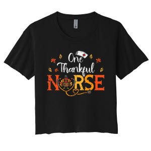 One Thankful Nurse Turkey Thanksgiving Scrub Top Fall Women's Crop Top Tee