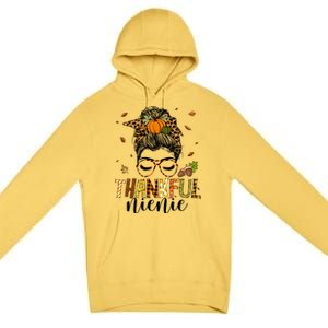 One Thankful Nienie Messy Bun Leopard Thanksgiving Family Gift Premium Pullover Hoodie