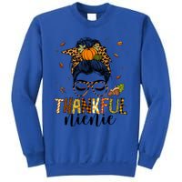 One Thankful Nienie Messy Bun Leopard Thanksgiving Family Gift Sweatshirt